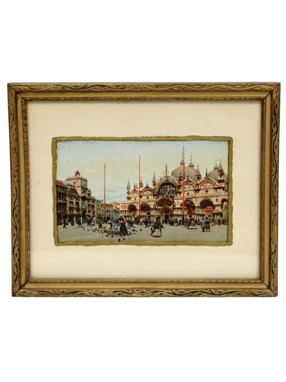 Vintage Print Venice Scene San Marco Italy Wood Framed Art Wall Decor 6.25x7.75"